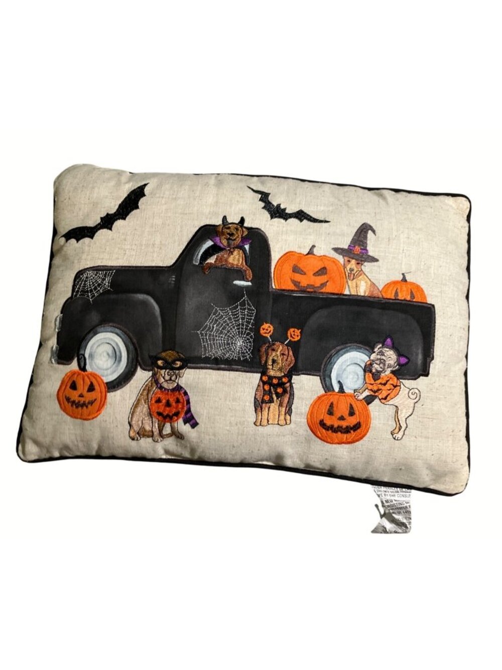 Halloween Truck Decorative Throw Pillow With Dogs and Pumpkins 14x20 Inches